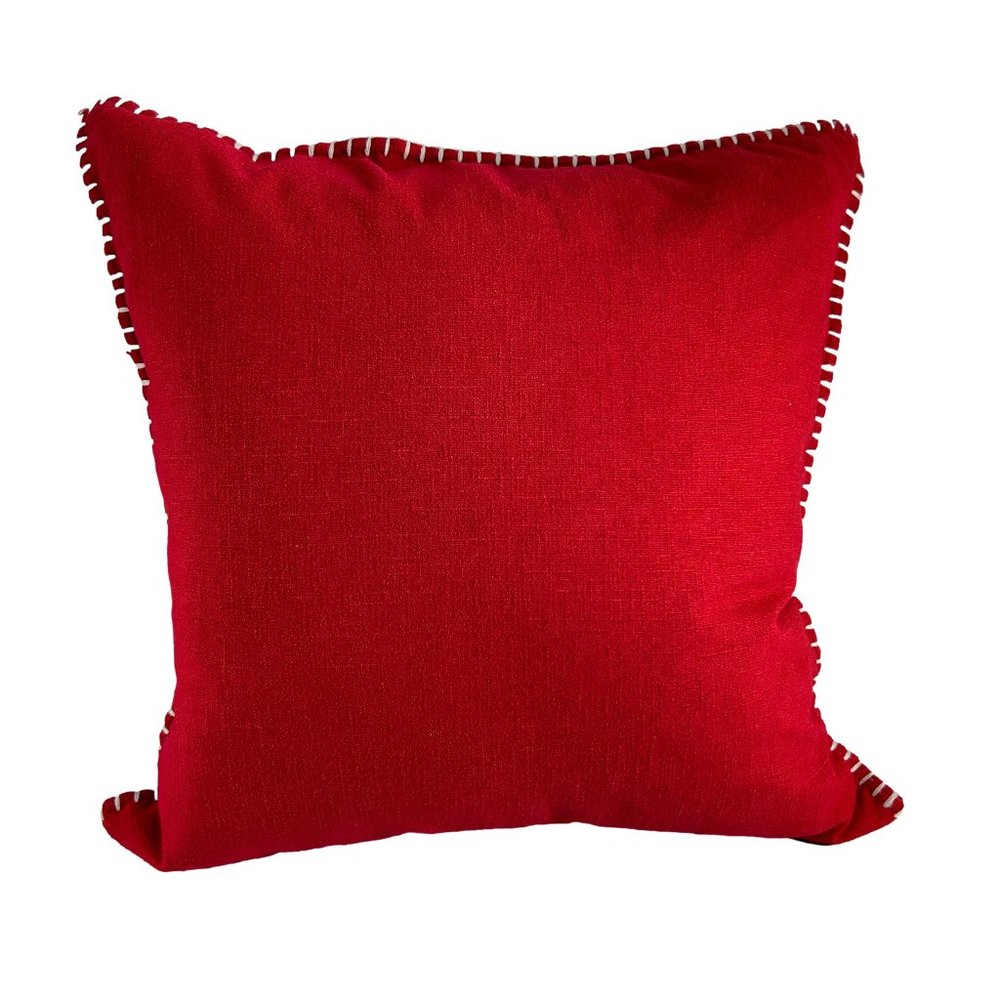 Red Down Throw Pillow White Thread Whip Stitch Edge 18.5" Square Accent